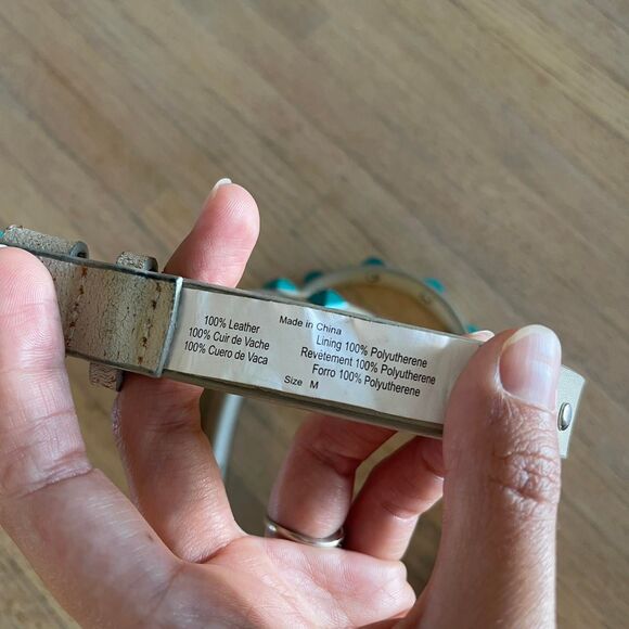 Vintage Y2K Vans Green‎ Pyramid Studded Skinny Leather Belt Cream & Mint Size M - Picture 3 of 8